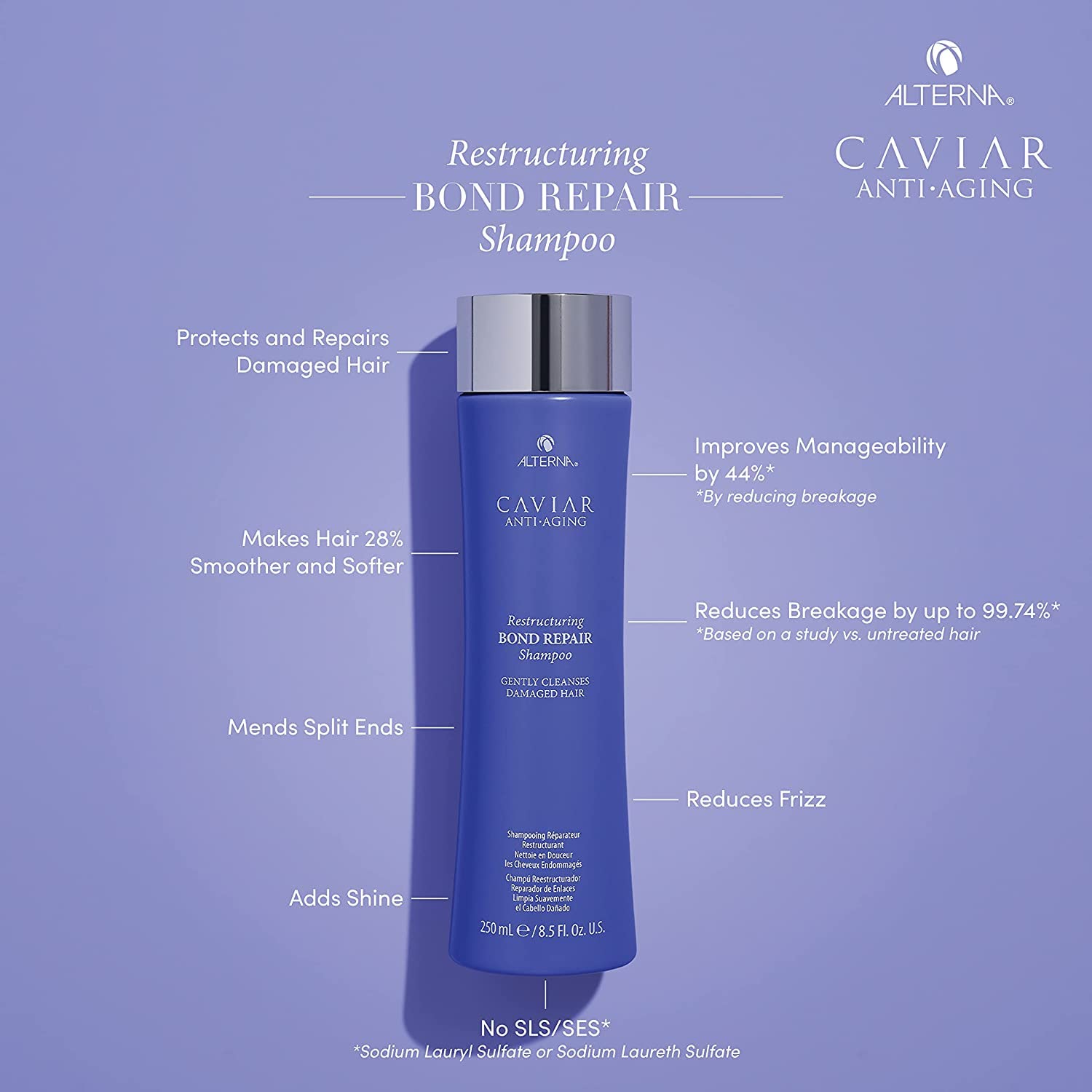Alterna Caviar Anti-Aging Restructuring Bond Repair Shampoo, 8.5-Ounce (2-Pack)